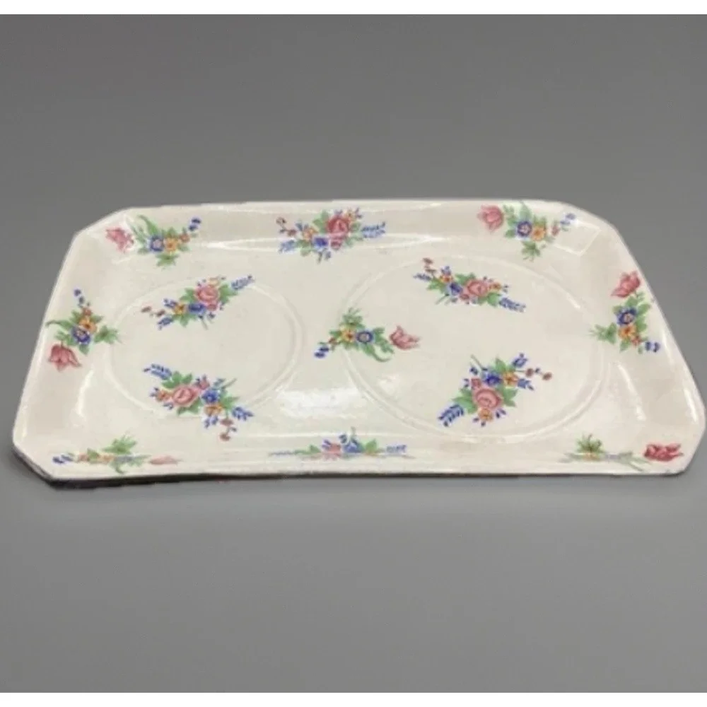 Vtg Ceramic Pitcher Creamer On‎ Tray Made In Japan Floral Flowers Kitchen Set